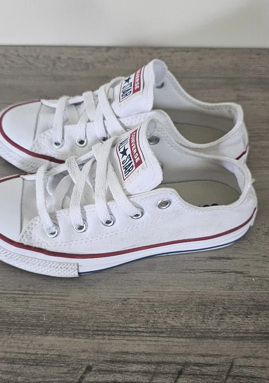 Converse All Star Kids White Canvas Sneakers with Red Trim Girl Boy Size 12
